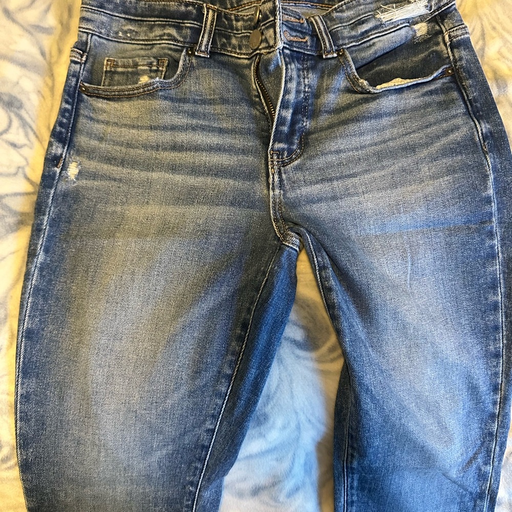 BKE Women's Distressed Blue Straight Leg Mid Rise Jeans Size 28x32